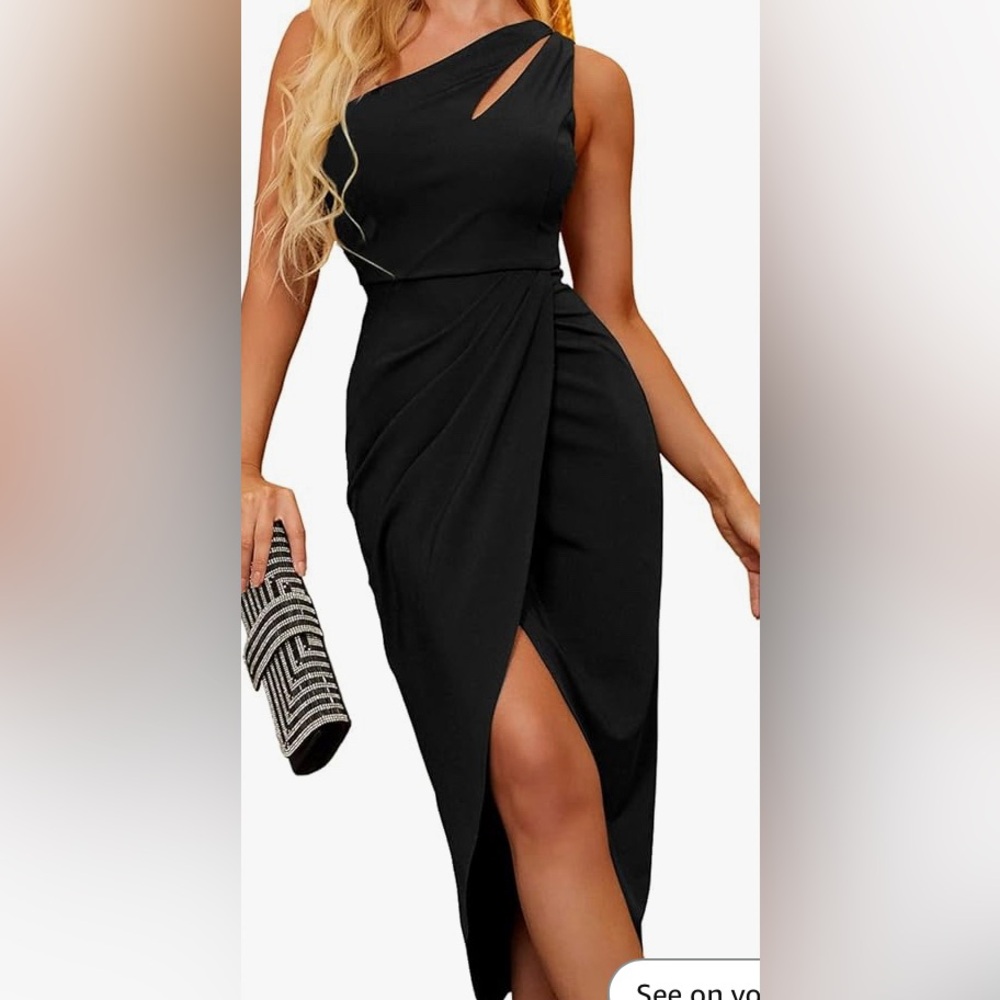 NEW with Tags Elegant Black One-Shoulder Dress Size L Zalalus $60 Retail